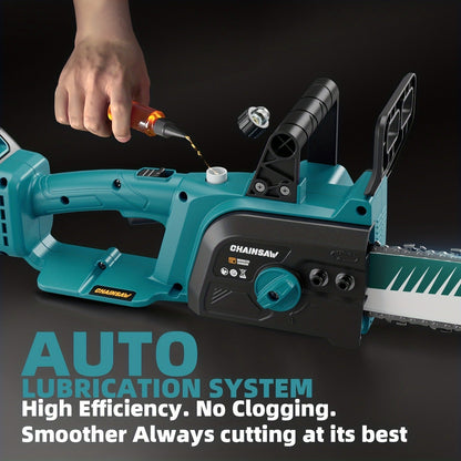 Cordless Brushless Chainsaw with 6- or 12-Inch Bar, One- or Two-Battery Kits in Purple, Green, Teal or Yellow