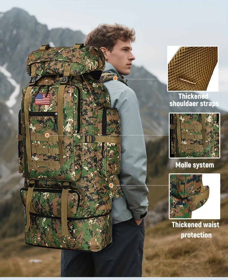 100L-Labeled Tall Tactical Rucksack with Roll-Top Compartment, Lower Pouch and Five Color Options
