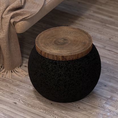 Outdoor Side Table 17-Inch Concrete Design with Wood-Look Top in Black, Hourglass and Compact Options