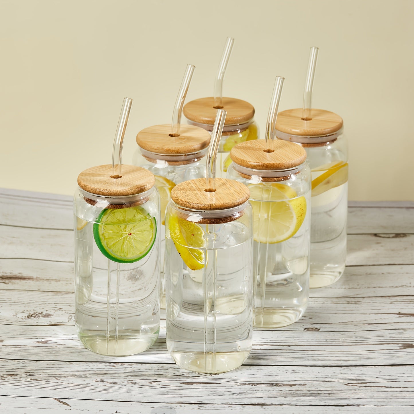 Drinking Glasses Set with Lid and Straw 550ml Oval Glass Cups 4 or 6 Piece, for Home Cooking, Dining and Outdoor Meals