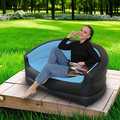 Coffee-and-Black Inflatable Sofa Bed with Raised Arms, Curved Backrest and Single Color Option