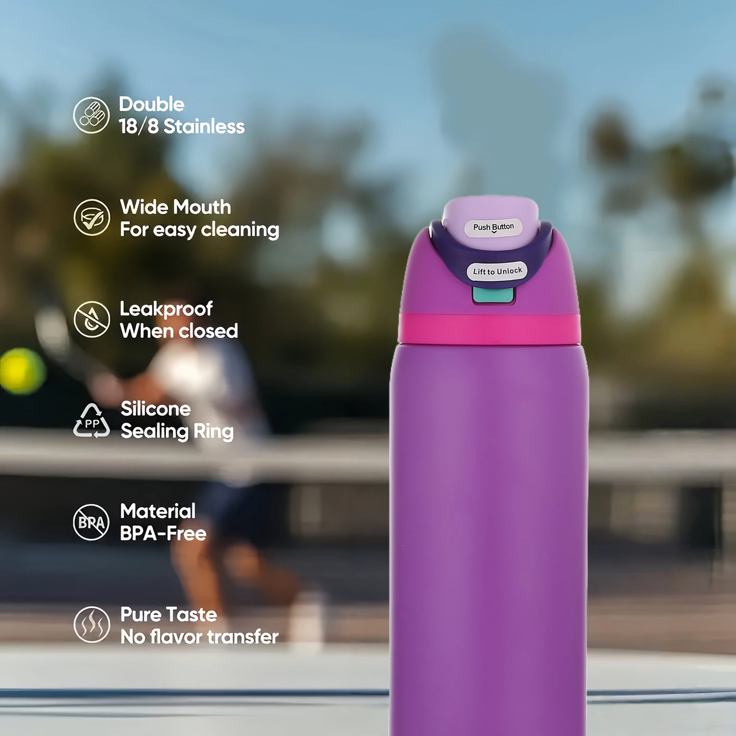 32oz Stainless Steel Water Bottle with Flip-Up Drinking Spout, Cleaning Brush and Five Solid Colors