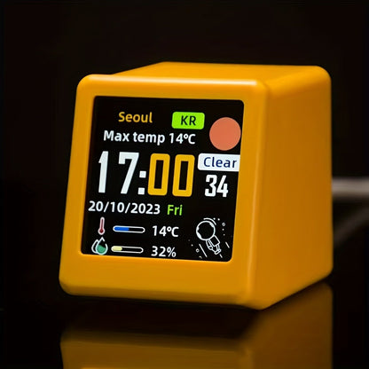 WiFi Weather Station Desktop Clock – Mini Smart Display Temperature Humidity Atmospheric Pressure Wind Speed GIF Animation
