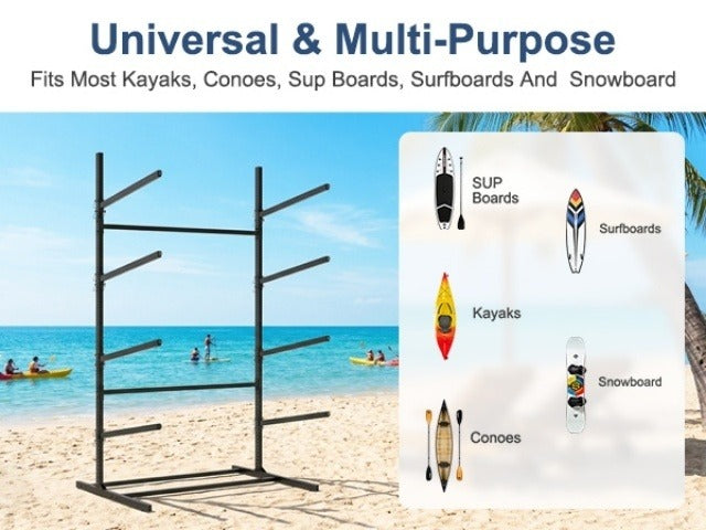 Kayak Storage Rack, Adjustable Stand for SUP, Canoe & Paddle Board, Wall, Dock & Freestanding, 400 lbs Capacity