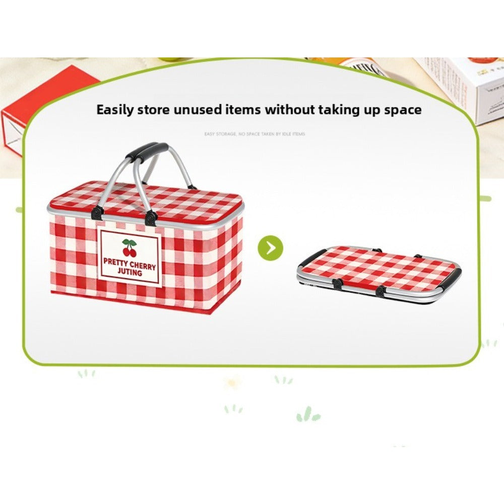 Insulated Picnic Box with Aluminum Frame – Collapsible Thermal Camping Storage Basket for Outdoor Picnic, BBQ
