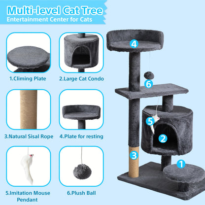 Cat Tree for Large Cats, Tower Multi-Level with Cat Bed, Condo & Sisal Scratching Post – 3 or 4 Tier Indoor Cat Tree for Large Cats