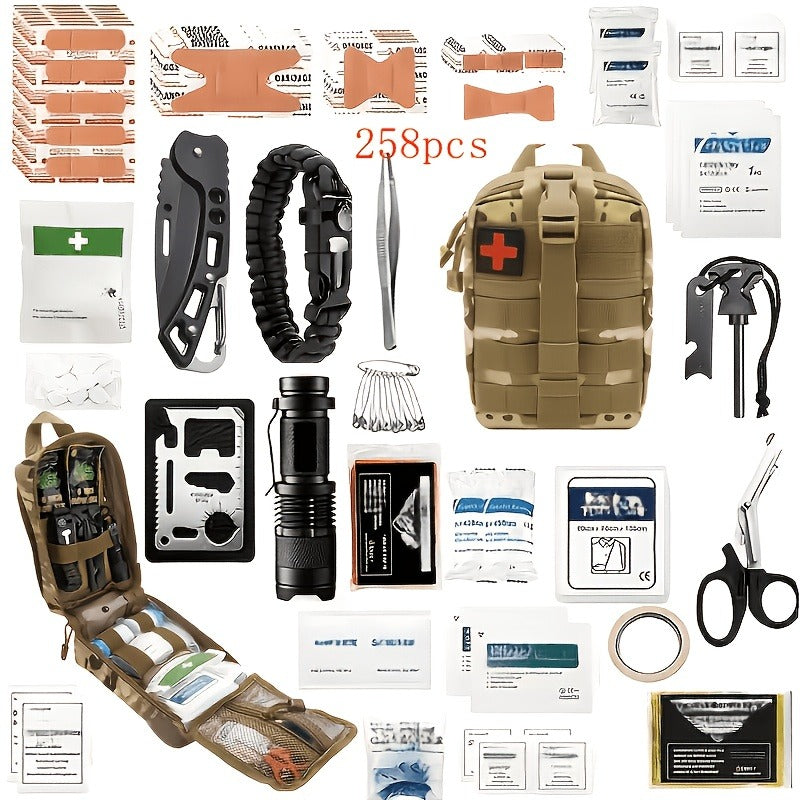 Outdoor Survival Gear Set 11/13/258-Piece – Professional Emergency Kit with Fire Starter & Compass | Multi-Tool Outdoor Equipment