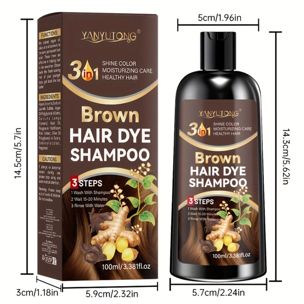 Hair Color Shampoo, YANYUTONG Brown Two-Bottle Set with 3.38oz in Each Labeled Pump Bottle