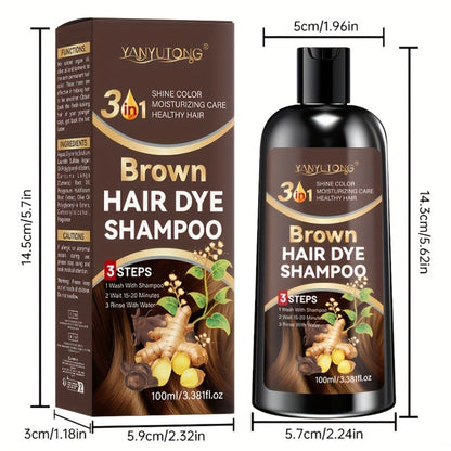 Hair Color Shampoo, YANYUTONG Brown Two-Bottle Set with 3.38oz in Each Labeled Pump Bottle