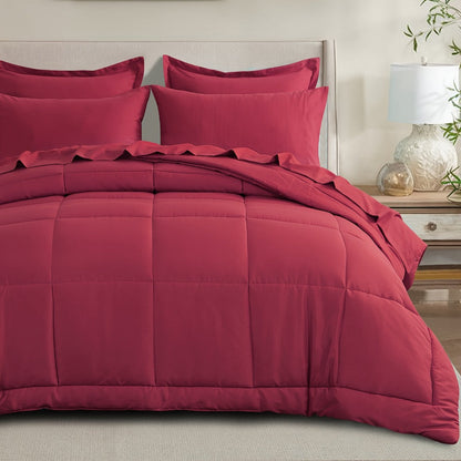 7 Piece Comforter Set Luxury Soft Fluffy Bedding All Season Bed in a Bag with Comforter Fitted Sheet Flat Sheet Pillowcases Hypoallergenic