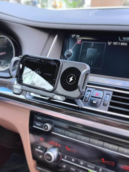 Dual-Coil Wireless Charging Car Mount with 15W Label, Fold-Screen Support and Three Configurations