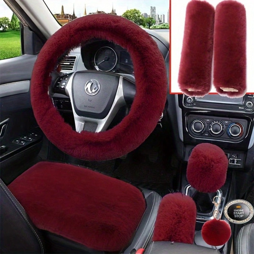 Plush Fluffy Steering Wheel Cover – Rex Rabbit Fur Texture, Universal Fit, 12 Colors (Black, Pink, Purple, Red & More)