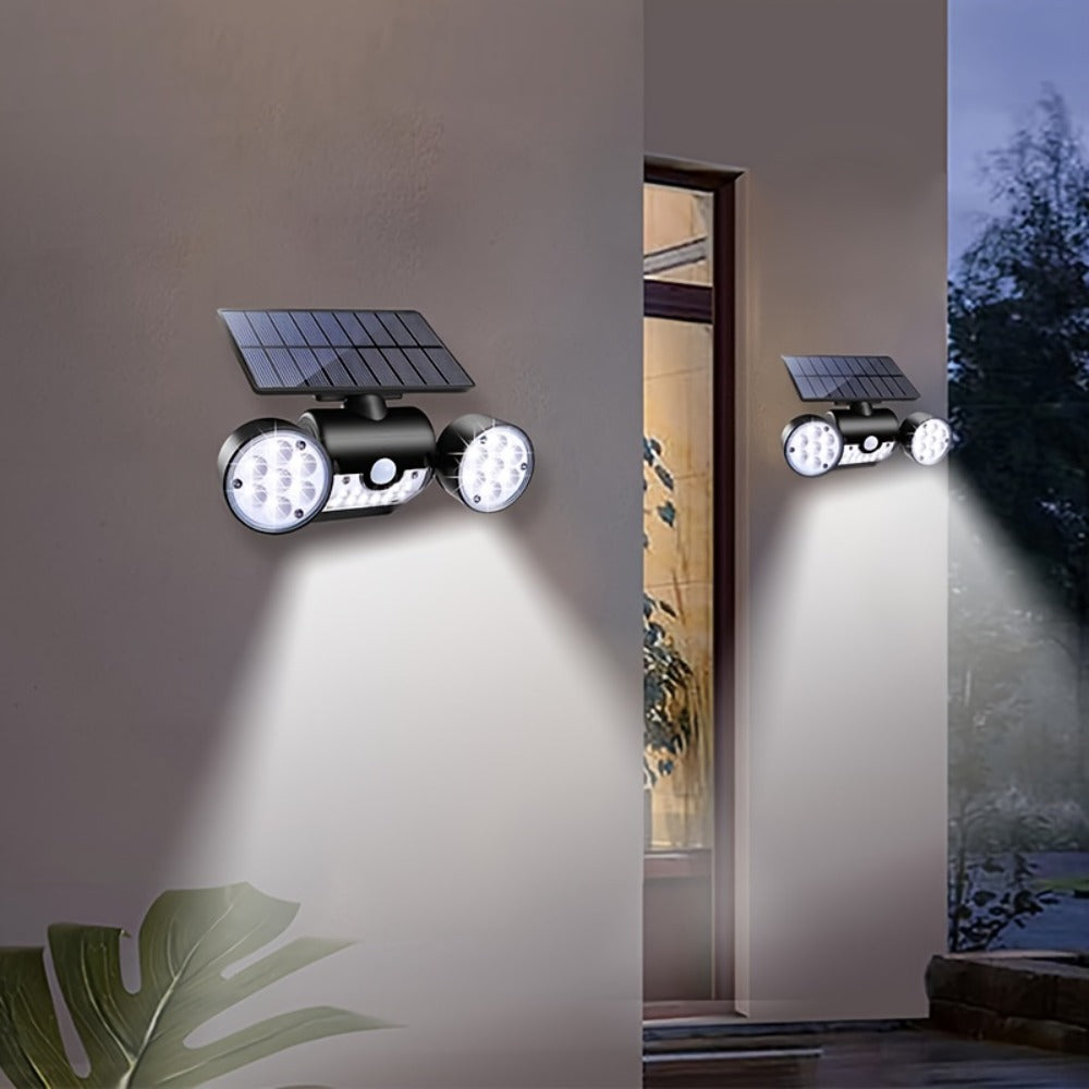 Motion Sensor Solar Security Light 30 LED Dual Head - 360° Adjustable Outdoor Wall Spotlight for Garden Garage Driveway Patio Backyard