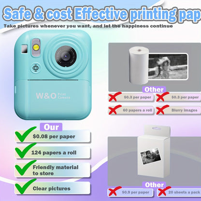 Instant Print Digital Camera for Kids Ages 3-12, 1080P, 2.4" Screen, 3 Rolls Print Paper & 32GB Card Included