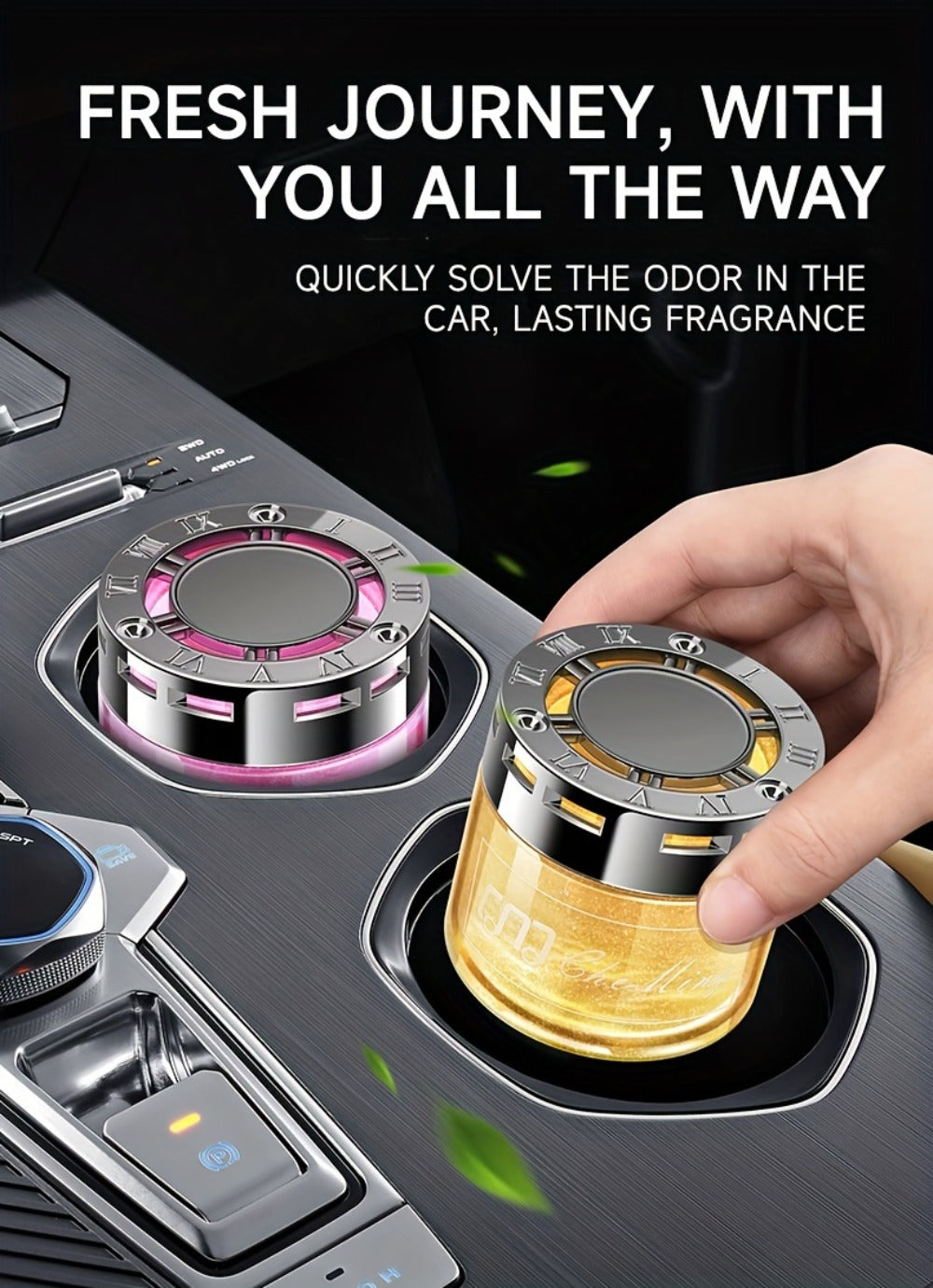 Two-Piece Solid Gel Car Air Freshener Jars with Four Cologne, Blue Bell, Rose and Osmanthus Scent Pairings