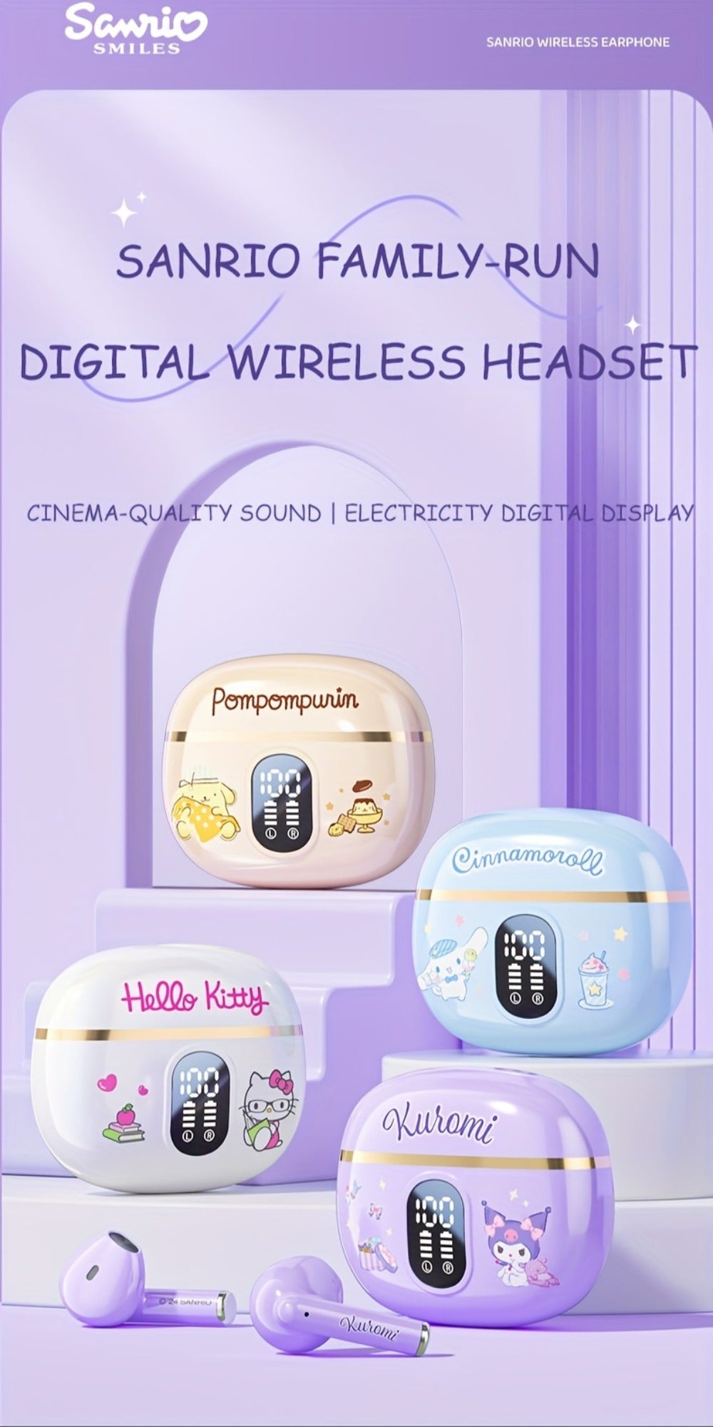 Sanrio Hello Kitty Kuromi Cinnamoroll Bluetooth Earbuds Cute Wireless Earphones 3 Styles Power for an Everyday Personal Care Routine