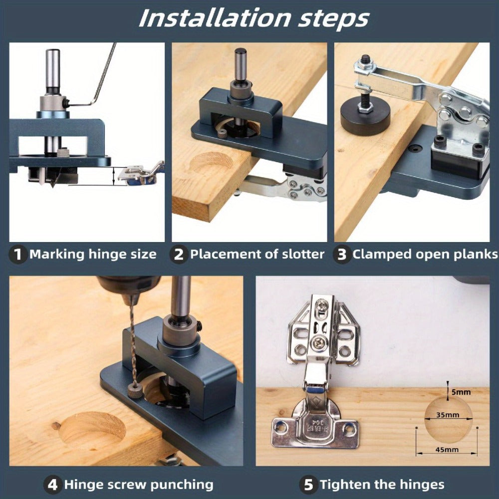35mm Hinge Drilling Jig Kit Aluminum Alloy Cabinet Door Hinge Hole Opener Template Puncher Locator for Woodworking Door Cabinet Wardrobe