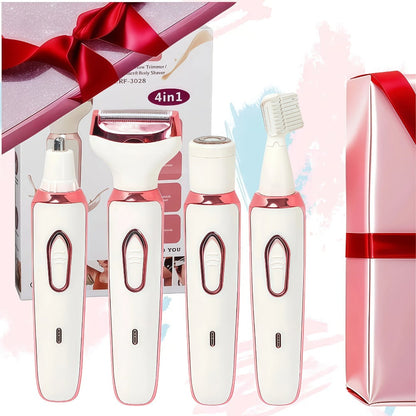 4-in-1 Electric Hair Remover for Women USB Rechargeable Shaver Trimmer – Eyebrow Nose Face Leg Bikini Line Underarm Peach Fuzz Removal