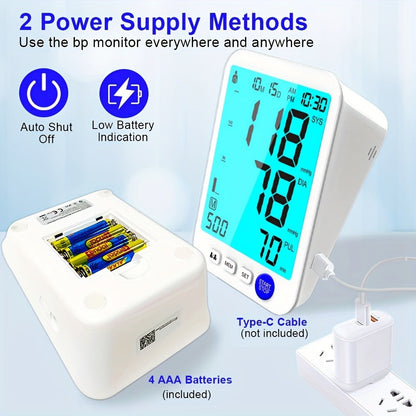 Blood Pressure Monitor for Upper Arm, Large Backlit Display with 22-42cm Cuff and Dual Power Options