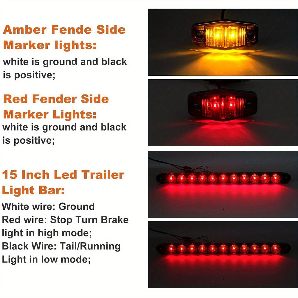 Trailer LED Light Kit – Square Stop Turn Tail Lights, 29FT Wiring Harness, 6 LED Marker Lights & 11-LED Light Bar with License Plate Bracket