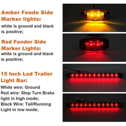 Trailer LED Light Kit – Square Stop Turn Tail Lights, 29FT Wiring Harness, 6 LED Marker Lights & 11-LED Light Bar with License Plate Bracket