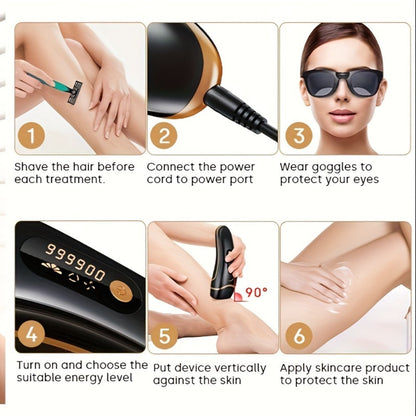 IPL Hair Removal Device for Women & Men, 999, 000 Flashes Permanent Hair Remover with 3 Functions (HR/SC/RA)