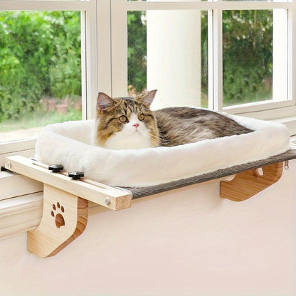 Cat Window Frame Hammock Adjustable – Durable Frame Cat Bed with Paw Print Pattern, Easy Install Window Sill Bedside Cabinet Perch