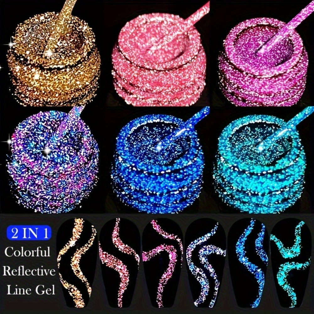 Reflective Line Nail Art Gel Set with Three 5ml LILYCUTE Bottles, Slim Liner Brushes and Two Color Group Options