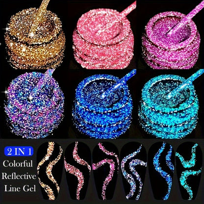 Reflective Line Nail Art Gel Set with Three 5ml LILYCUTE Bottles, Slim Liner Brushes and Two Color Group Options