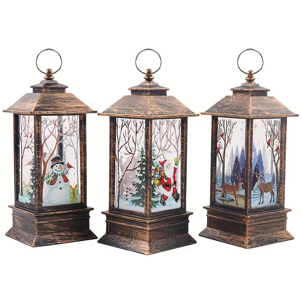 Christmas Lantern Candlestick Nightlight Set 3pcs, Santa Snowman LED Table Decoration Light Battery Operated Holiday Home Decor