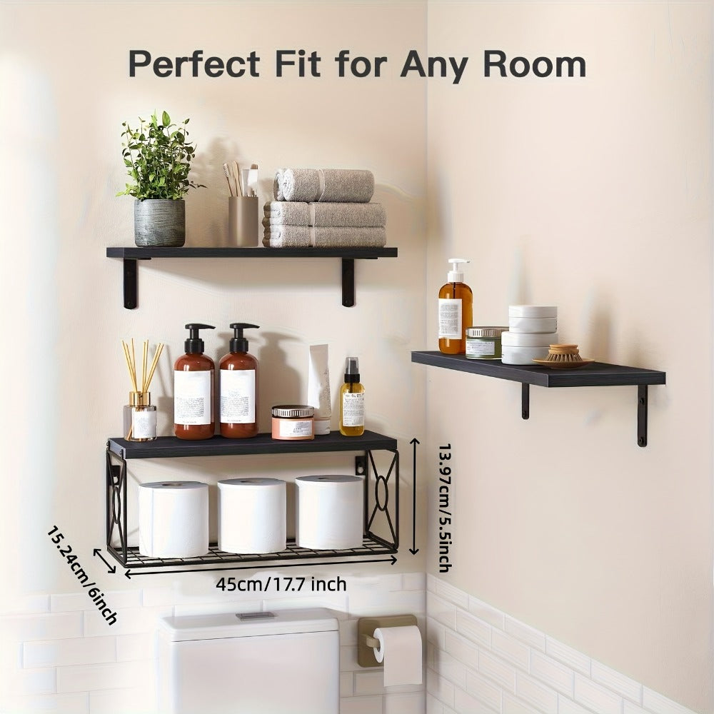 Floating Shelves Over Toilet 3-Piece Set, Farmhouse Bathroom Wall Mounted Storage Shelf for Toilet Paper