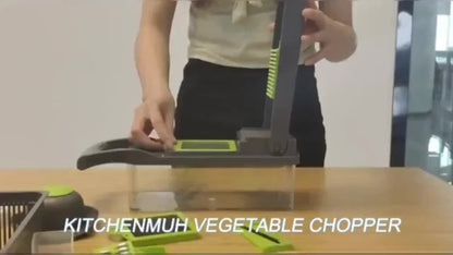 Vegetable Chopper 16-in-1 Manual Food Chopper Set, 8 Stainless Steel Blades, 304 Container, Peeler & Filter