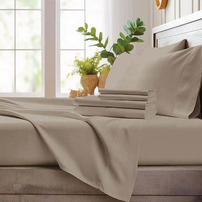 Bamboo Cooling Sheet Set 4pcs, Deep Pocket Fitted Sheet Flat Sheet Pillowcases for Hot Sleepers Twin Full Queen King