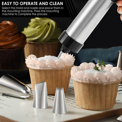 Cookie Press Kit Stainless Steel – 16 Cookie Discs & 8 Icing Tips, Biscuit Press Maker for Christmas Holiday Baking