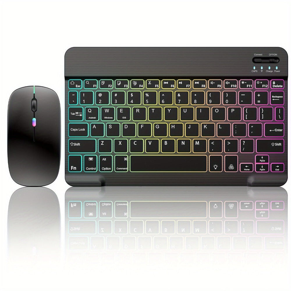 Wireless RGB Backlit Gaming Keyboard and Mouse Combo with Mouse Pad, 10-Inch Portable Keyboard Mouse Set for PC iOS Android Tablets