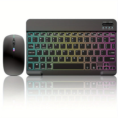 Wireless RGB Backlit Gaming Keyboard and Mouse Combo with Mouse Pad, 10-Inch Portable Keyboard Mouse Set for PC iOS Android Tablets