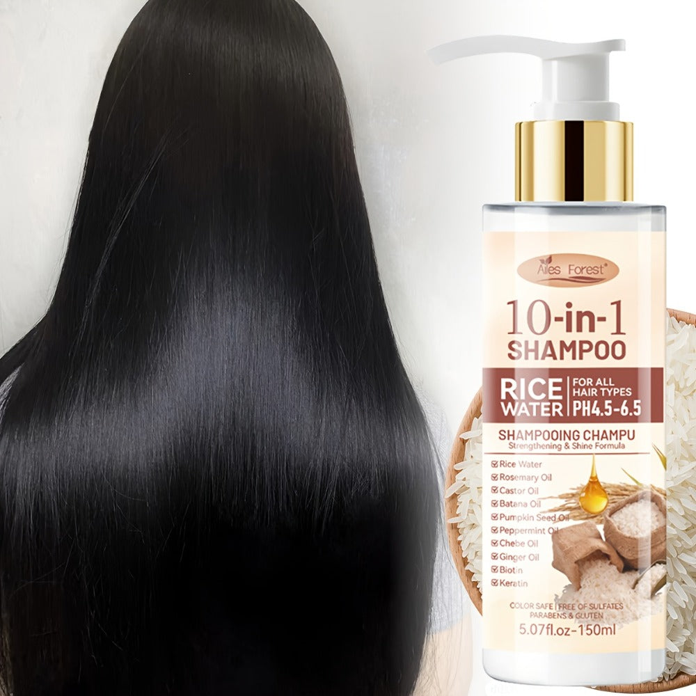 Rice Water 10-in-1-Labeled Shampoo and Conditioner Duo in 150mL Pump Bottles with White-and-Gold Packaging