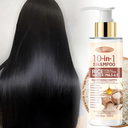Rice Water 10-in-1-Labeled Shampoo and Conditioner Duo in 150mL Pump Bottles with White-and-Gold Packaging