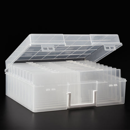 4x6 Photo Storage Box with 14 Inner Photo Keeper Cases Holds 1400 Photos Clear Plastic Photo Organizer with Lids Label Stickers BPA-Free