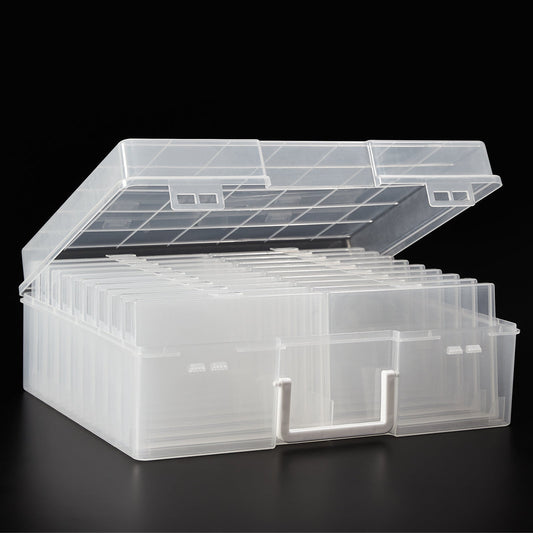 4x6 Photo Storage Box with 14 Inner Photo Keeper Cases Holds 1400 Photos Clear Plastic Photo Organizer with Lids Label Stickers BPA-Free