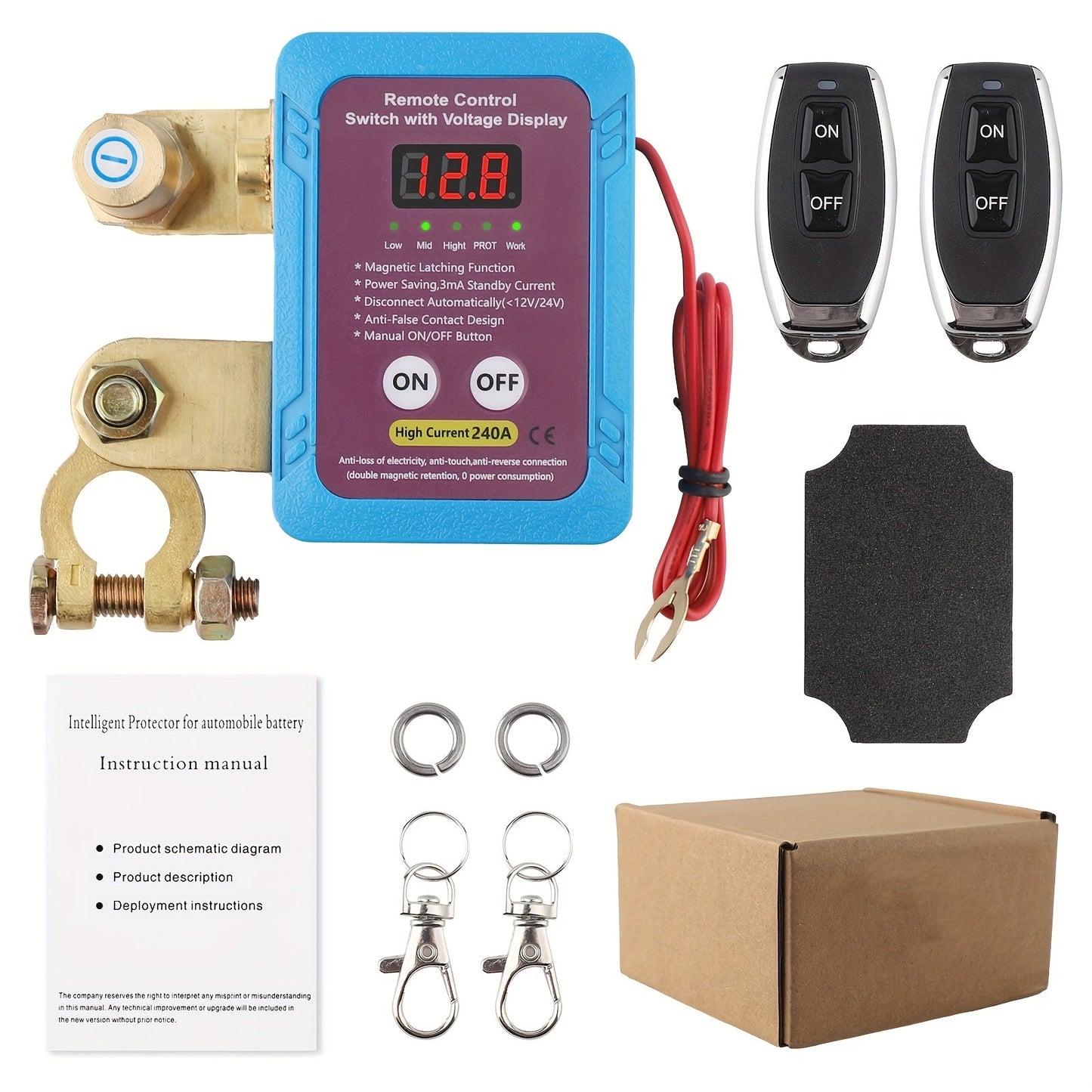 Remote Battery Disconnect Switch 240A 12V/24V – Wireless Kill Switch with Digital Display & Auto Power Shut-Off for Car, Truck, Boat