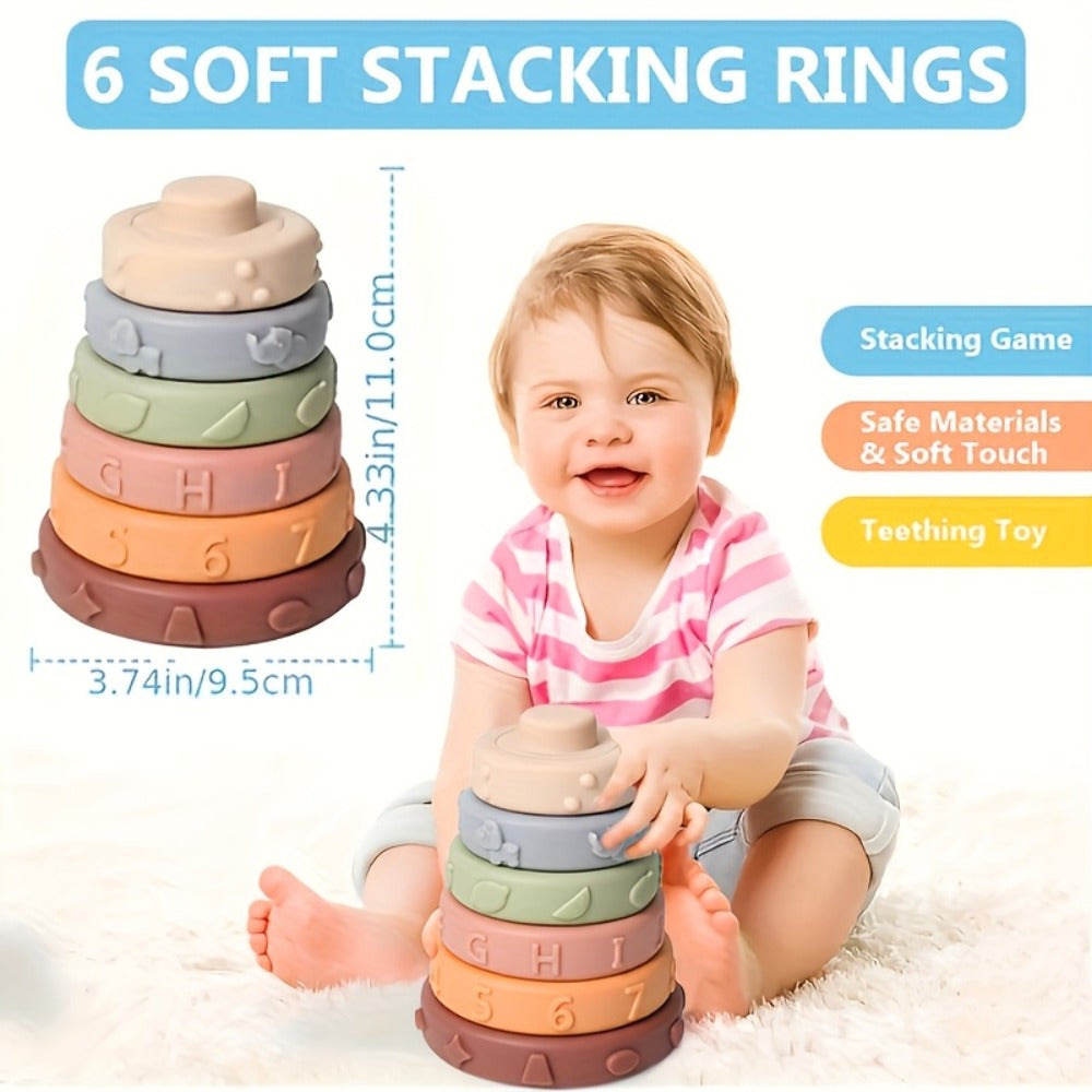 Sensory Stacking Toy Set 3-in-1 for Toddlers & Babies, Hand-Eye Coordination & Fine Motor Skills Activity Kit with Cloth Book