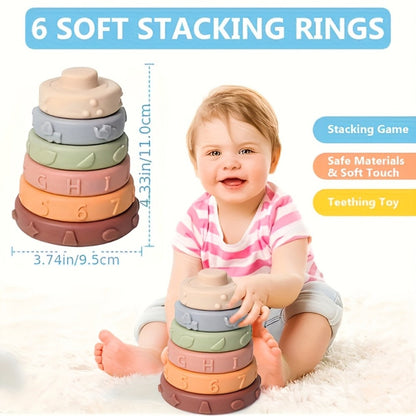 Sensory Stacking Toy Set 3-in-1 for Toddlers & Babies, Hand-Eye Coordination & Fine Motor Skills Activity Kit with Cloth Book