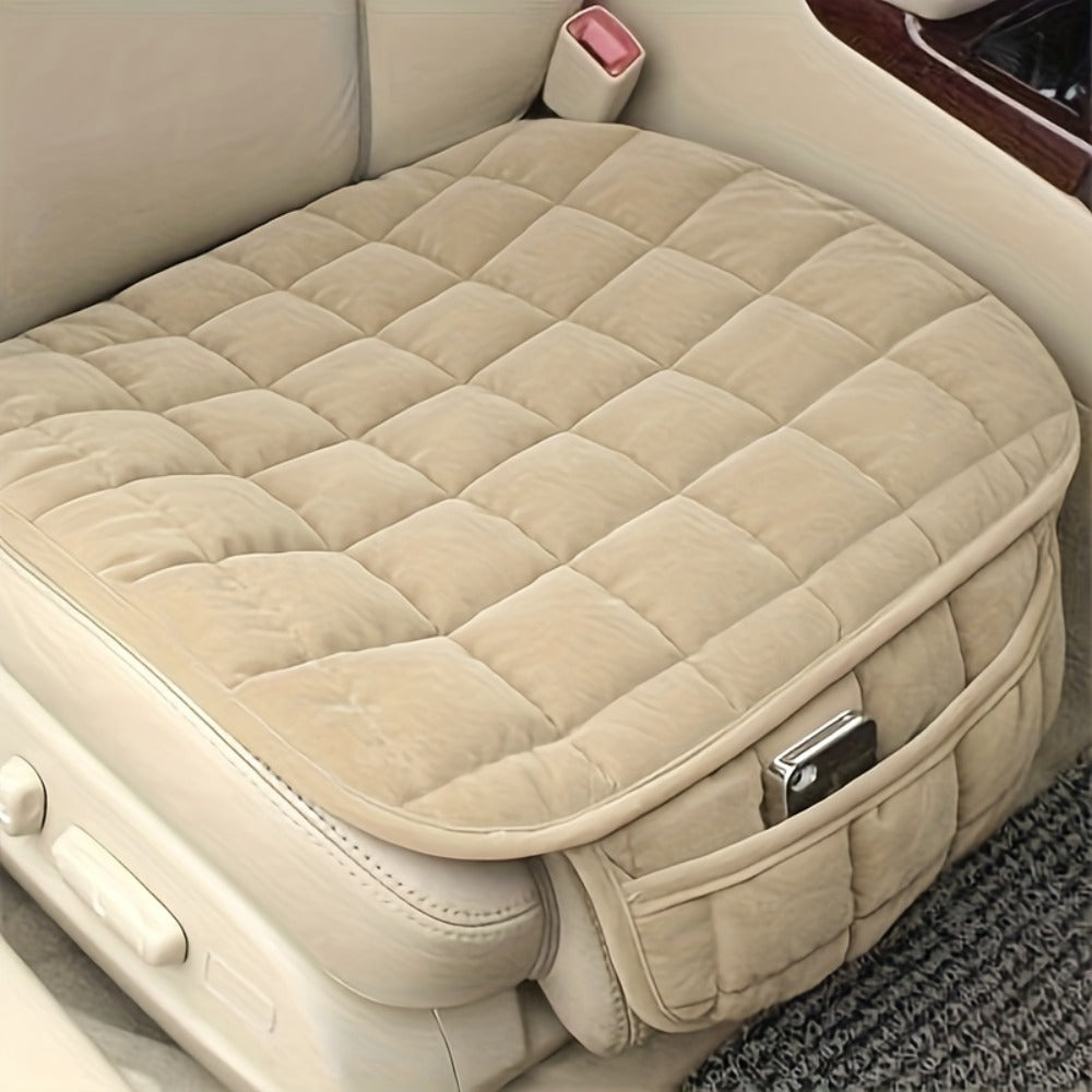 Plush Plaid Car Seat Cushion Three-Piece Set with Two Front Pads, One Rear Pad and Five Color Options