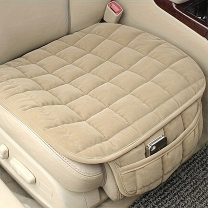 Plush Plaid Car Seat Cushion Three-Piece Set with Two Front Pads, One Rear Pad and Five Color Options