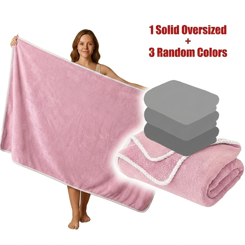 Bath Towels Set 4 Piece 300GSM Soft Towels in Orange, Green, Blue, Purple or Pink for Home and Guest Use