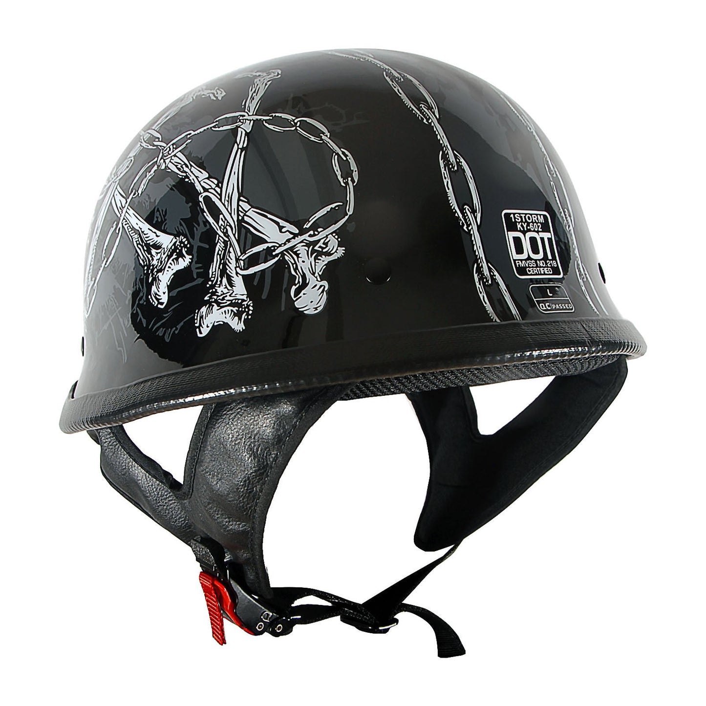 German Style Motorcycle Half Face Helmet – Novelty Skull & Carbon Fiber Design, UV Glossy Finish, Removable Washable Padding