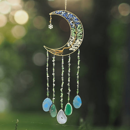 Moon Agate Tree Hanging Ornament Handmade Boho Suncatcher Wall Decor - Crystal Window Sun for Entryways, Bedrooms and Living Spaces