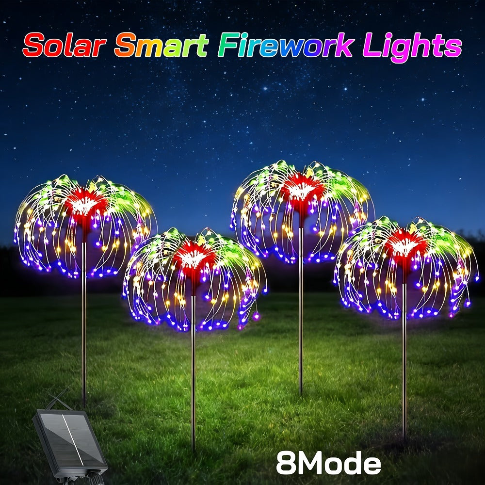 Solar Garden Lights Outdoor Waterproof IP65 – Fireworks Fairy Lights 8 Modes Multi-Color Solar Powered Landscape Decoration for Garden