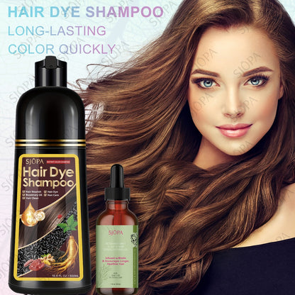 Hair Dye Coloring Shampoo 5-in-1 Upgraded with Hibiscus Oil, Squalane & Glycerin – Quick Color & Nourishing, Gentle Skin-Safe Formula